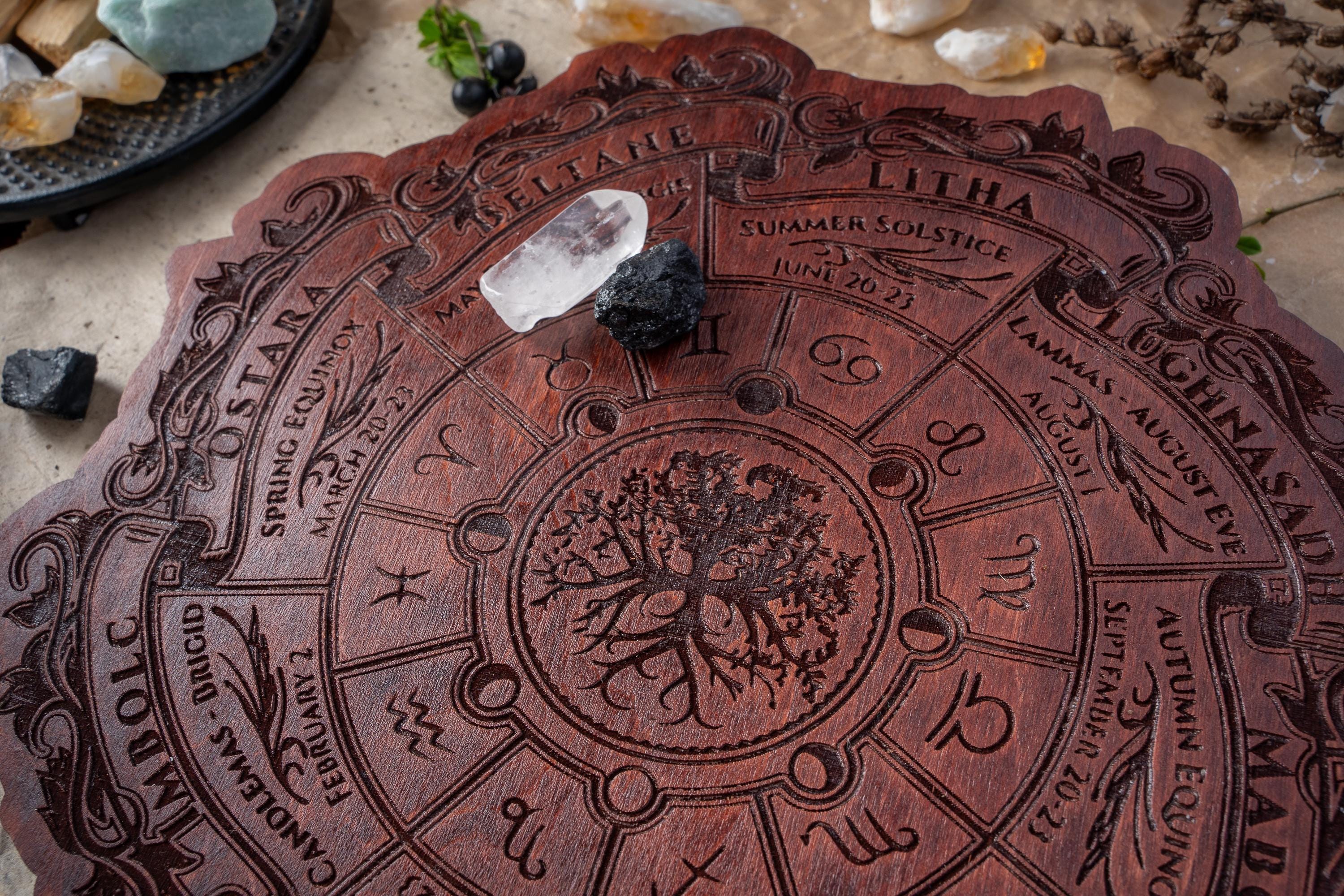 Celtic Tree of Life Wheel of the Year Calendar - Viking Pagan Wood Sign - Wiccan Altar Decor - Witch Planner - Witchcraft Wall Art Gift