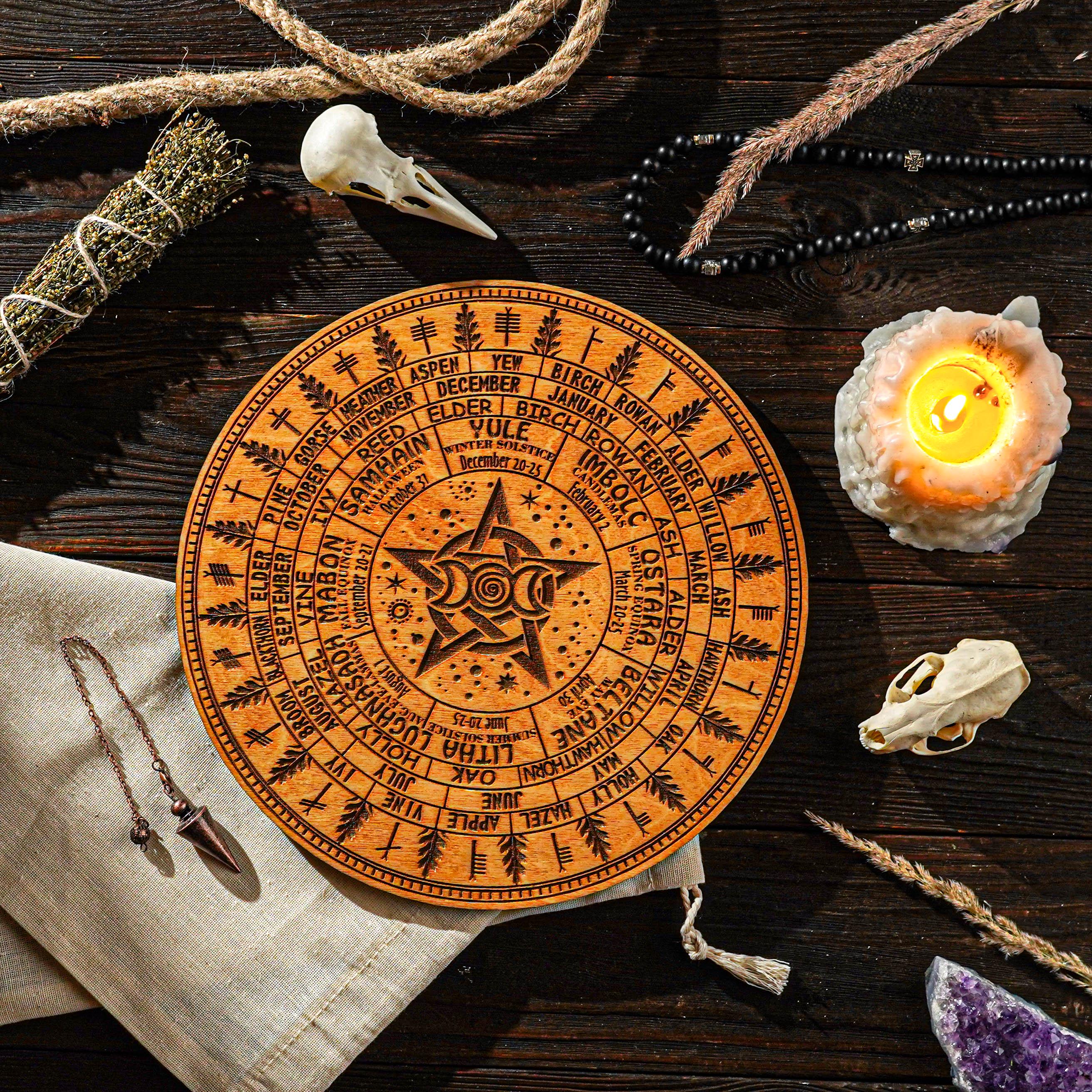 Wooden Wheel of the Year, Sabbath Calendar, Sabbath Wheel, Astrology Wheel, Moon Phases Calendar, Pagan Decor, Wiccan Gift, Witchcraft