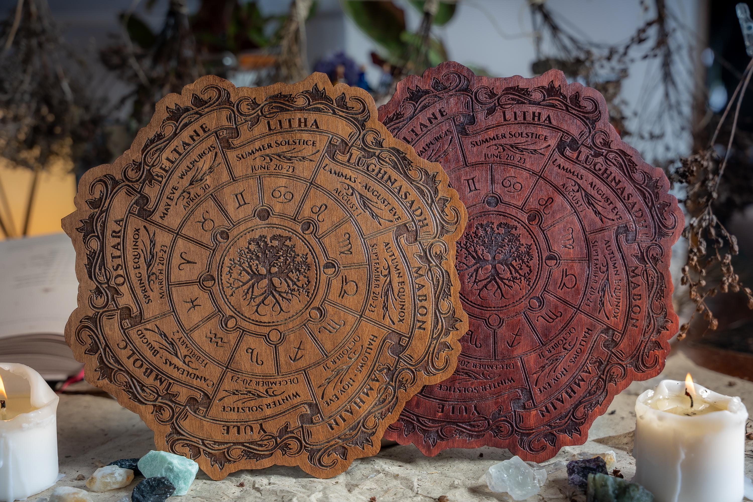Celtic Tree of Life Wheel of the Year Calendar - Viking Pagan Wood Sign - Wiccan Altar Decor - Witch Planner - Witchcraft Wall Art Gift