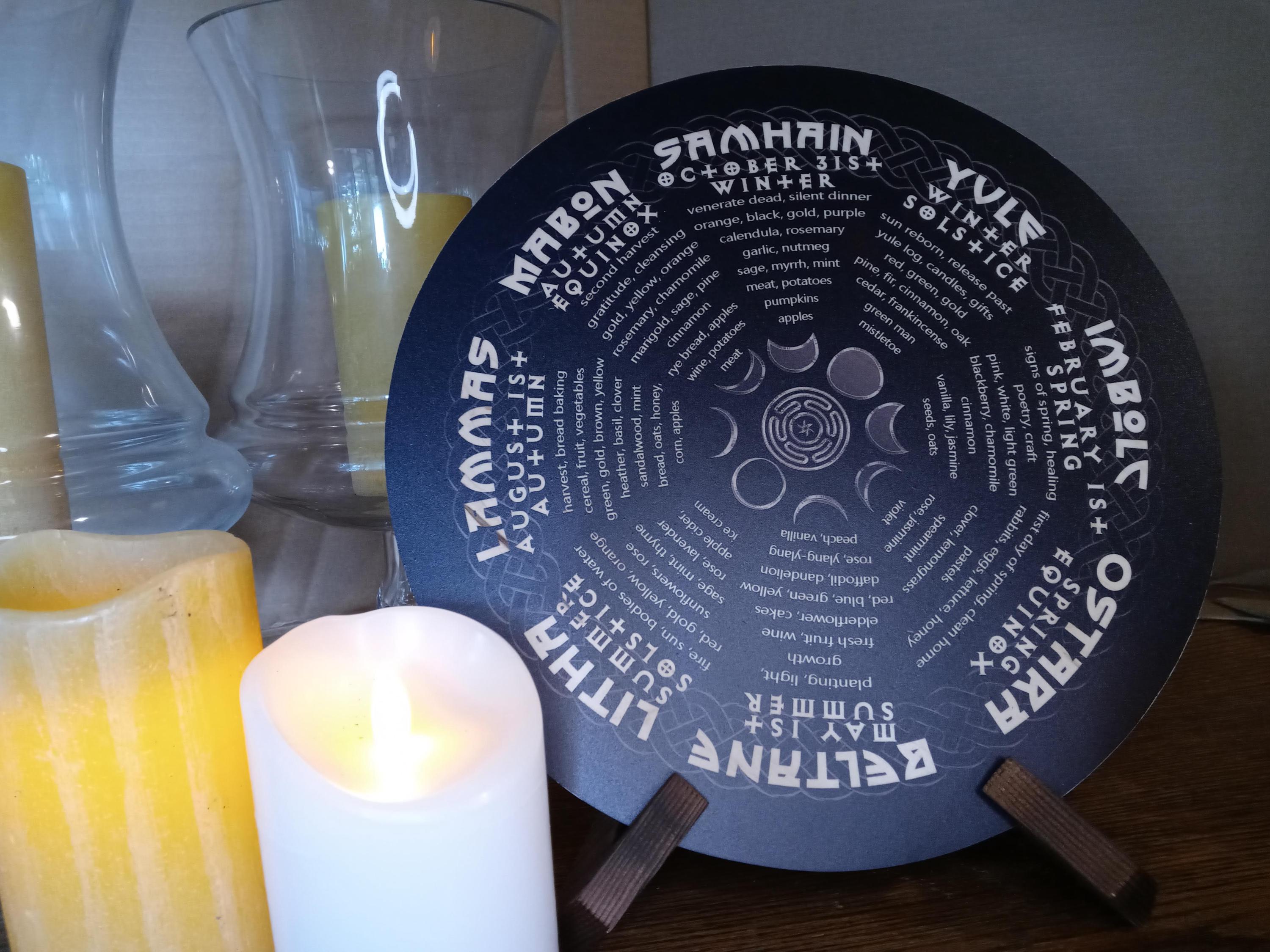Wheel of Year, Pagan Wicca Calendar, Wood Sign, Original Design, Altar Decor, Season, Seasonal, Celtic Witch, Yule Gift Witchcraft, No Stand