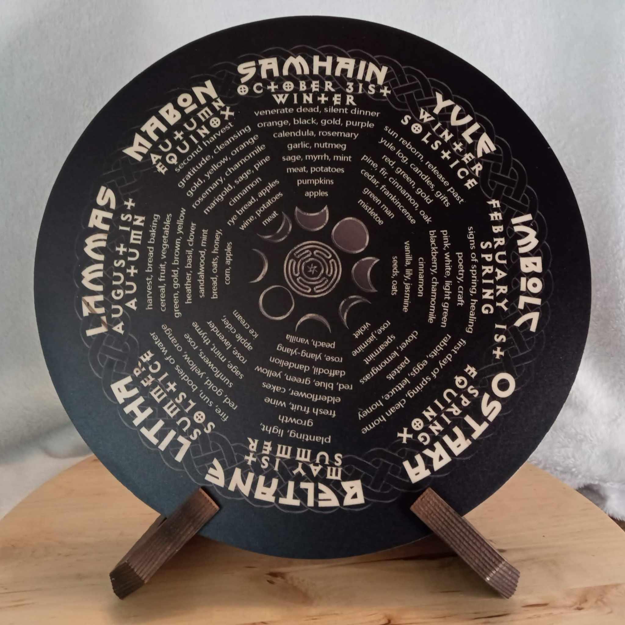 Wheel of Year, Pagan Wicca Calendar, Wood Sign, Original Design, Altar Decor, Season, Seasonal, Celtic Witch, Yule Gift Witchcraft, No Stand