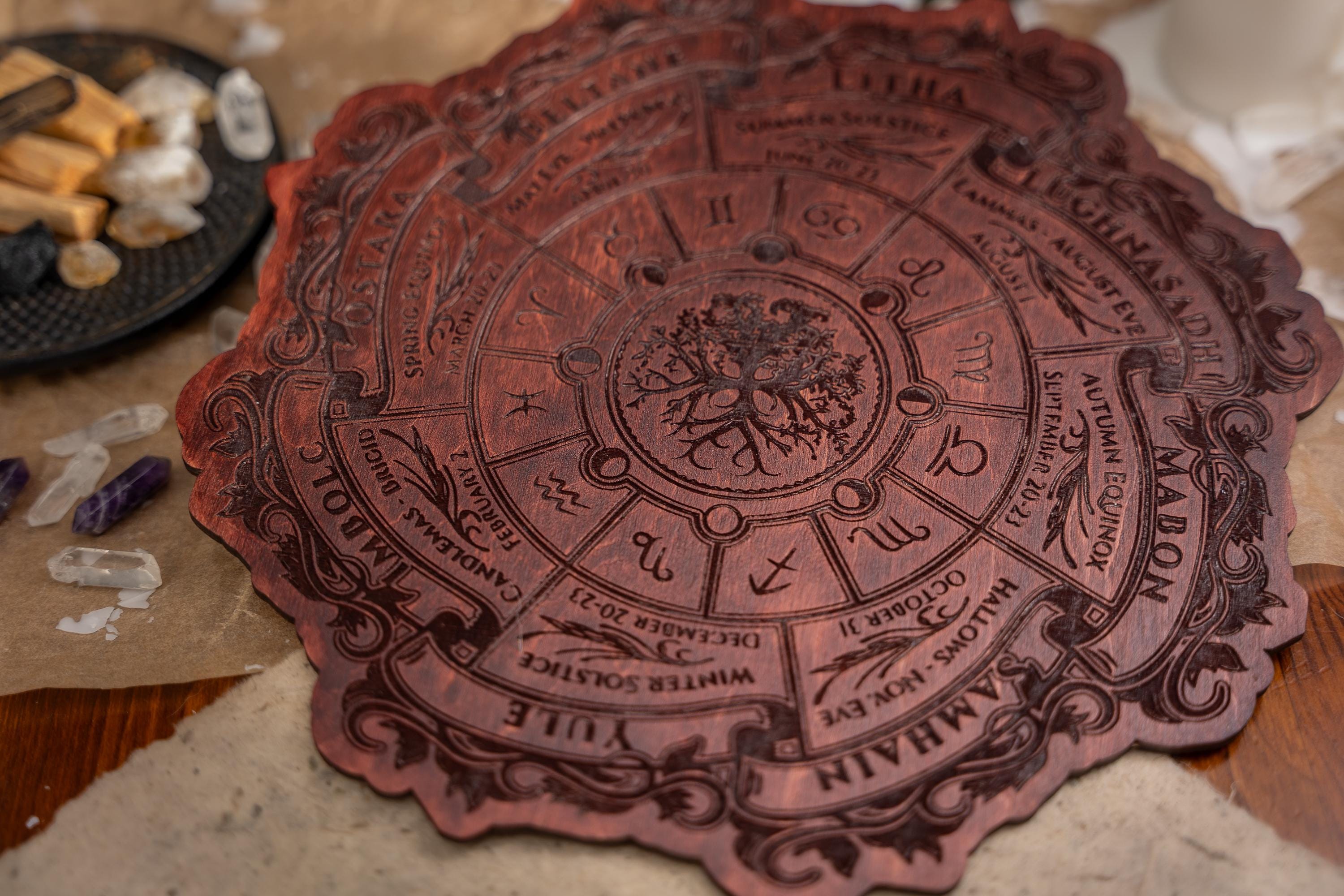 Celtic Tree of Life Wheel of the Year Calendar - Viking Pagan Wood Sign - Wiccan Altar Decor - Witch Planner - Witchcraft Wall Art Gift