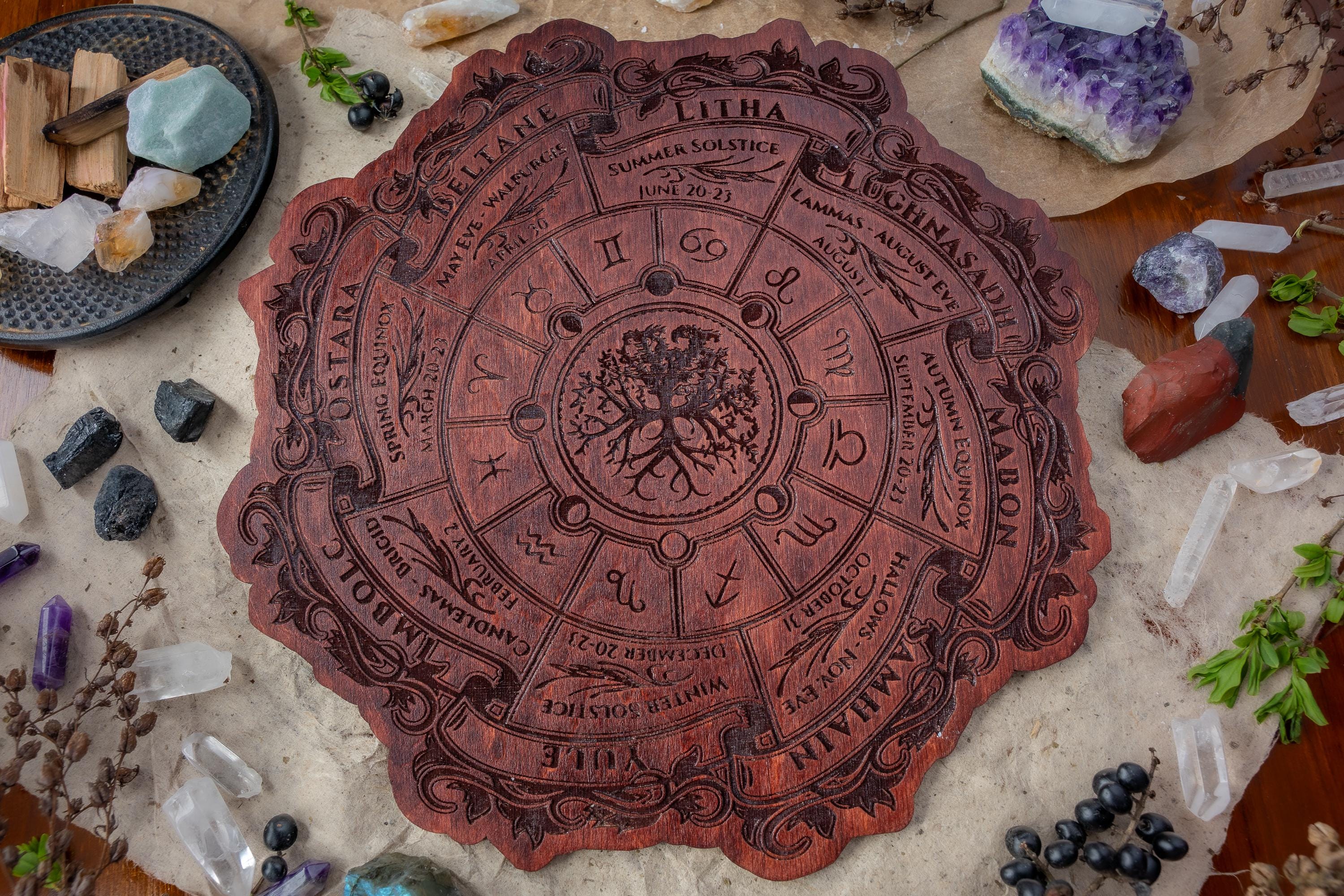 Celtic Tree of Life Wheel of the Year Calendar - Viking Pagan Wood Sign - Wiccan Altar Decor - Witch Planner - Witchcraft Wall Art Gift