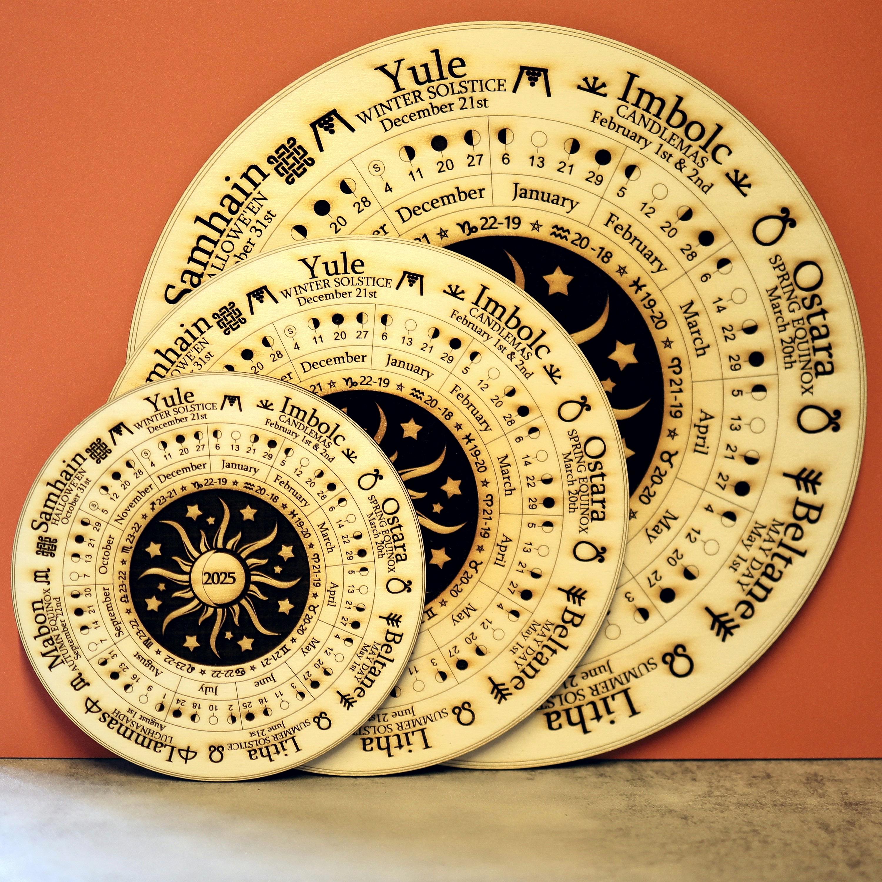 2025 Wheel of the year Moon phase calendar, available in 3 sizes, Moon and Stars Design, Festivals & Seasons, wicca, pagan, altar, unique