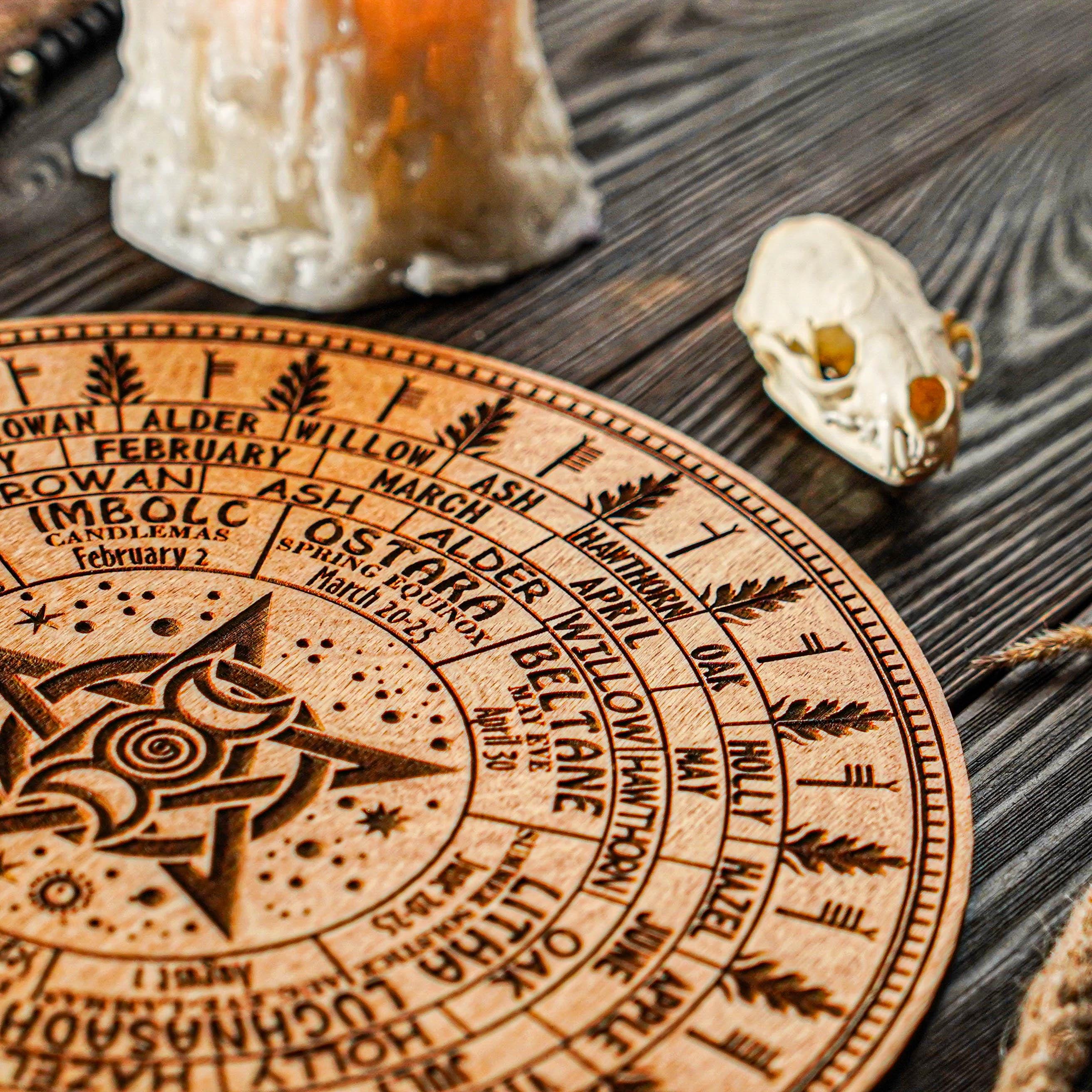 Wooden Wheel of the Year, Sabbath Calendar, Sabbath Wheel, Astrology Wheel, Moon Phases Calendar, Pagan Decor, Wiccan Gift, Witchcraft