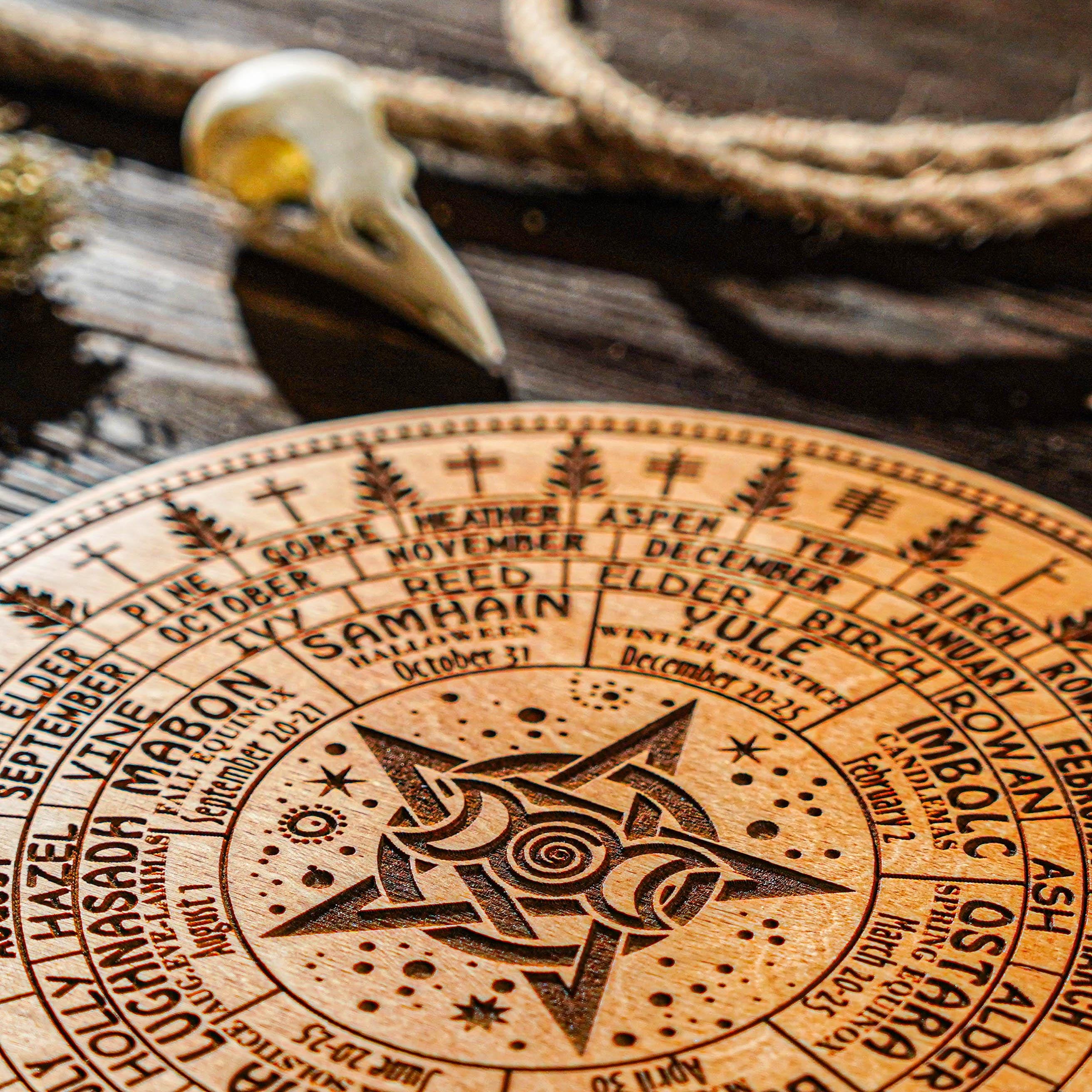 Wooden Wheel of the Year, Sabbath Calendar, Sabbath Wheel, Astrology Wheel, Moon Phases Calendar, Pagan Decor, Wiccan Gift, Witchcraft