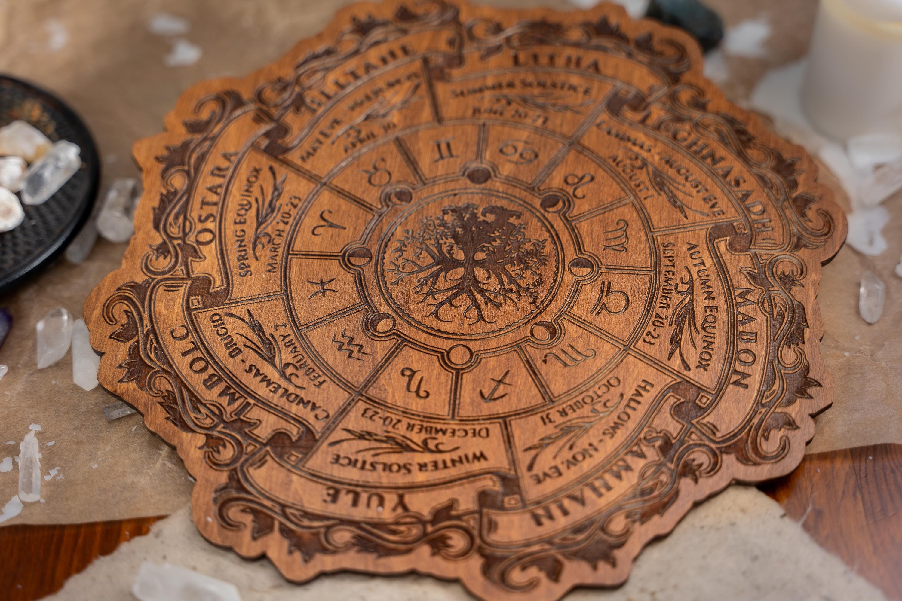 Celtic Tree of Life Wheel of the Year Calendar - Viking Pagan Wood Sign - Wiccan Altar Decor - Witch Planner - Witchcraft Wall Art Gift