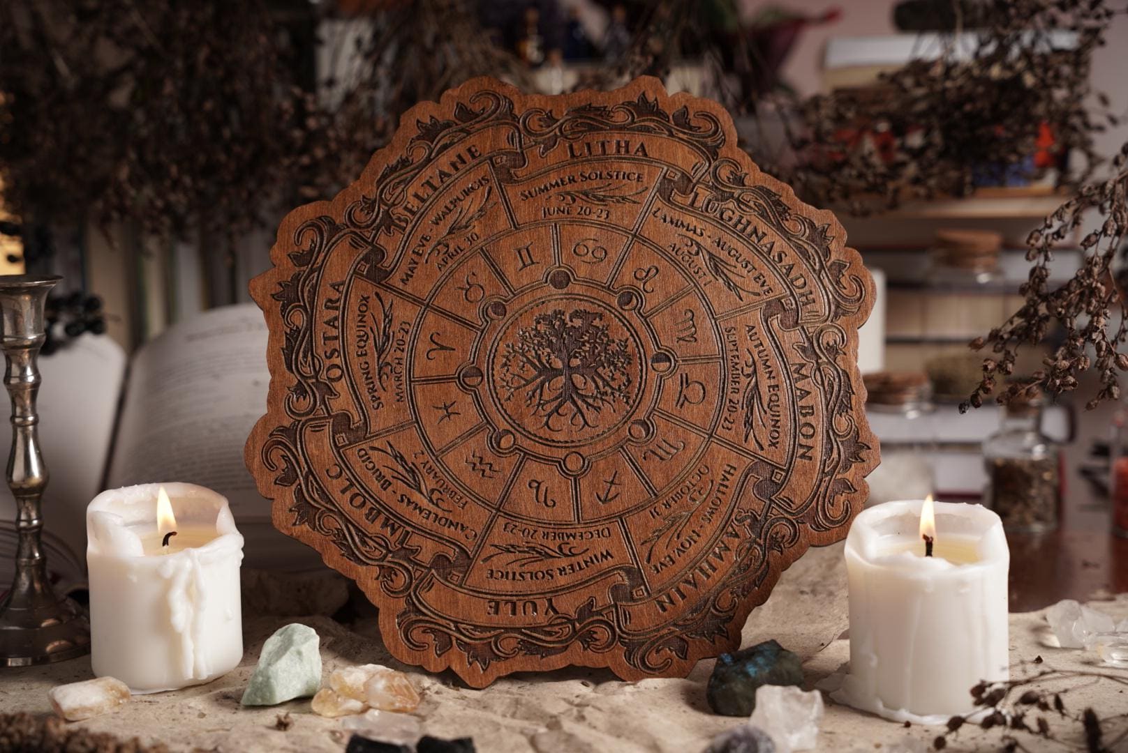 Celtic Tree of Life Wheel of the Year Calendar - Viking Pagan Wood Sign - Wiccan Altar Decor - Witch Planner - Witchcraft Wall Art Gift