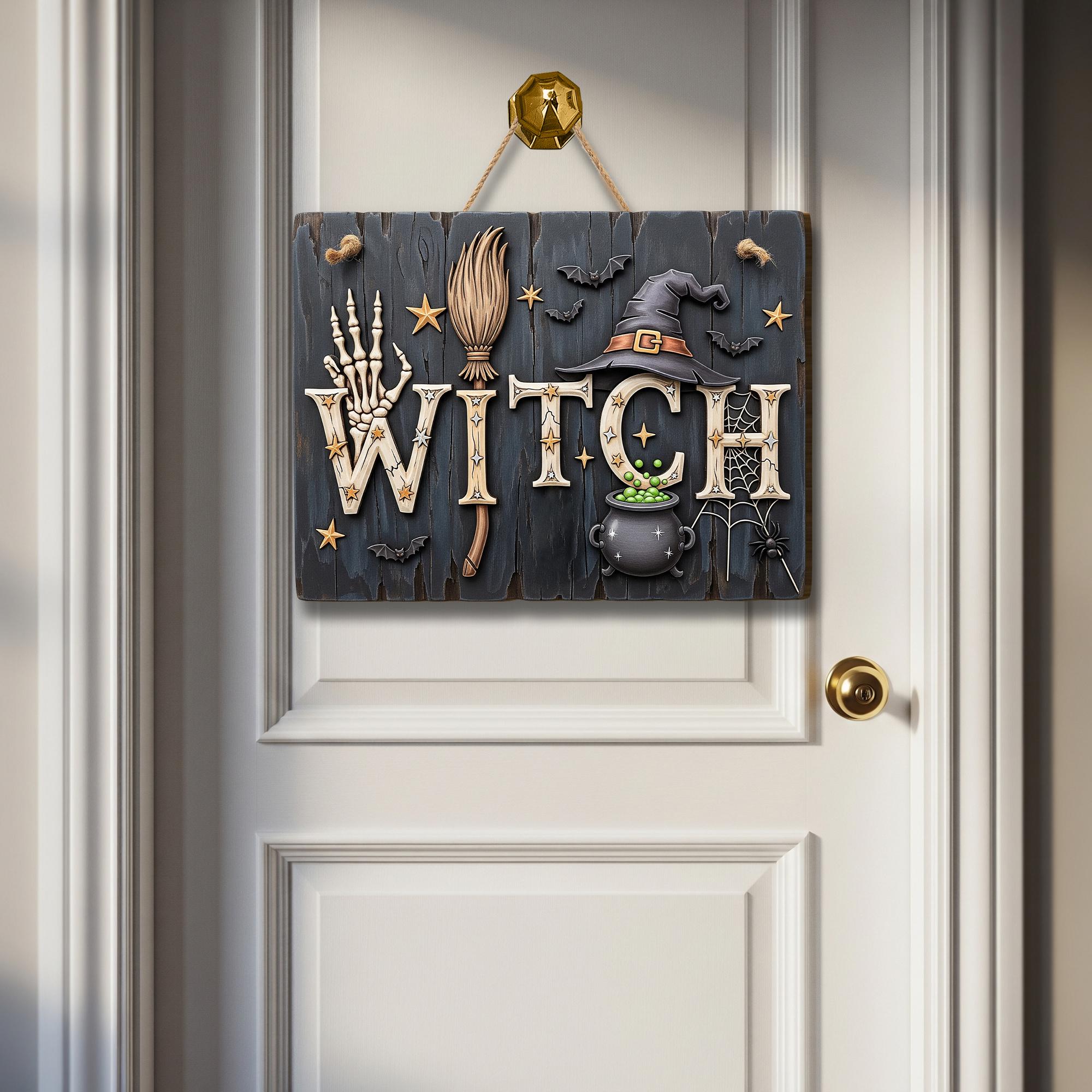 Witch Halloween Wooden Sign