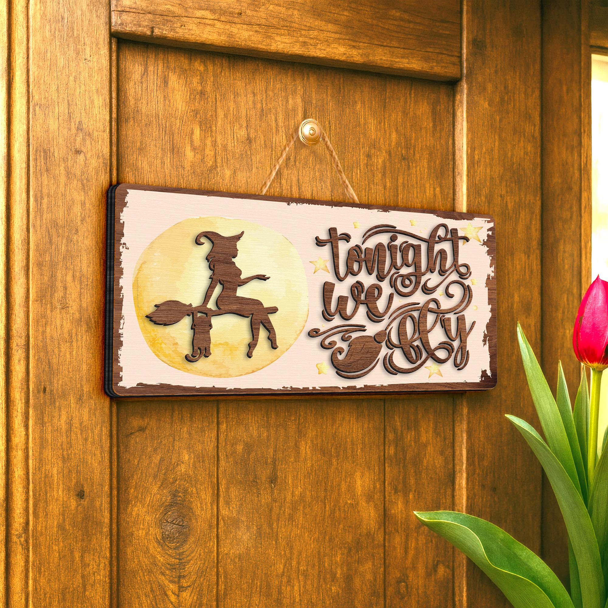 Layered Wood Witch Wooden Sign