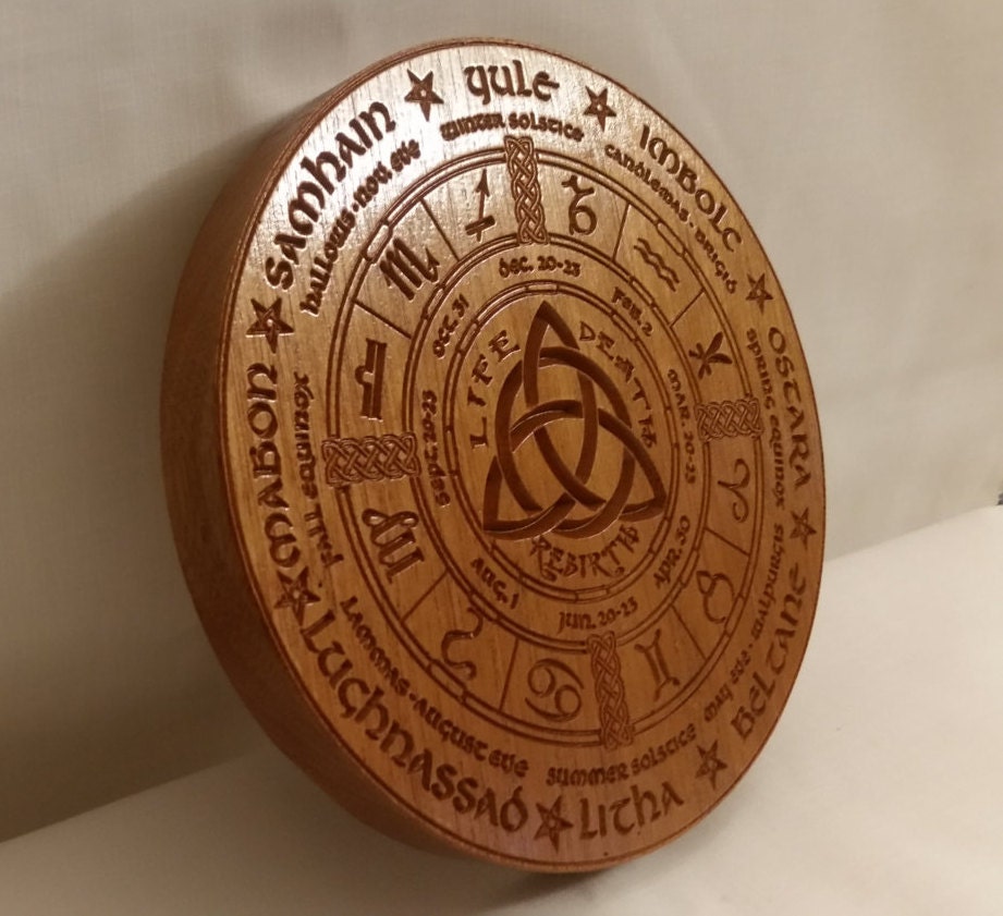 Wiccan / Pagan Wheel of the Year Calendar Mahogany Wood