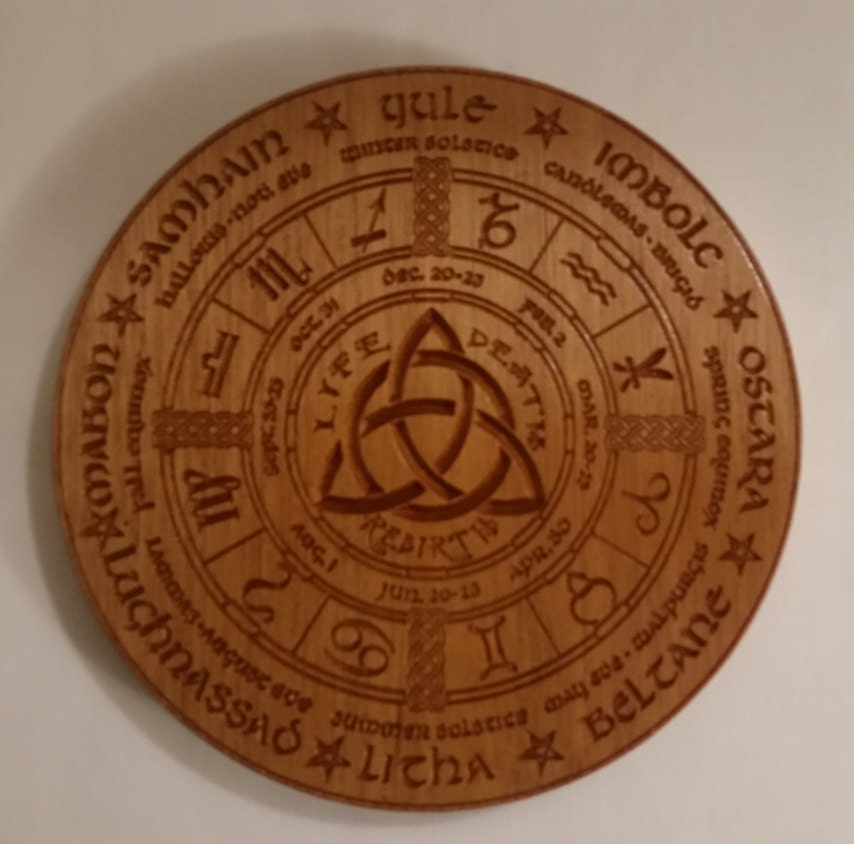 Wiccan / Pagan Wheel of the Year Calendar Mahogany Wood